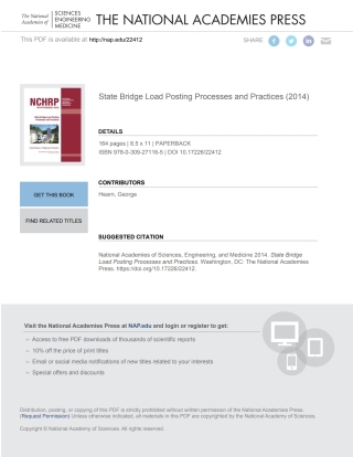 Imagen de portada: State Bridge Load Posting Processes and Practices 9780309271165