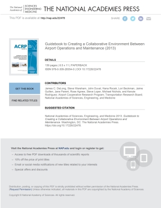 Imagen de portada: Guidebook to Creating a Collaborative Environment Between Airport Operations and Maintenance 9780309283540