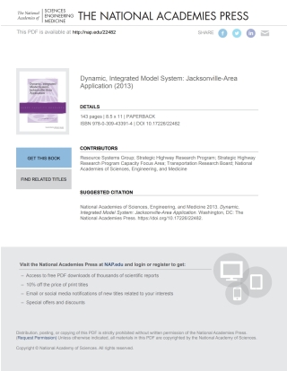 Cover image: Dynamic, Integrated Model System: Jacksonville-Area Application 9780309433914