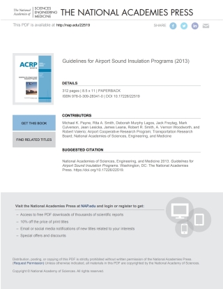 Imagen de portada: Guidelines for Airport Sound Insulation Programs 9780309283410