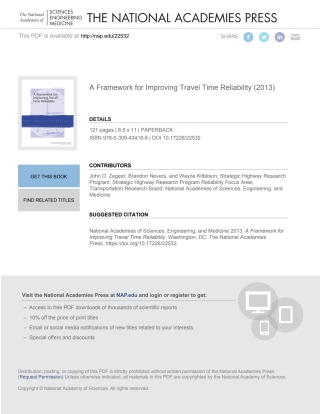 Imagen de portada: A Framework for Improving Travel Time Reliability 9780309434188