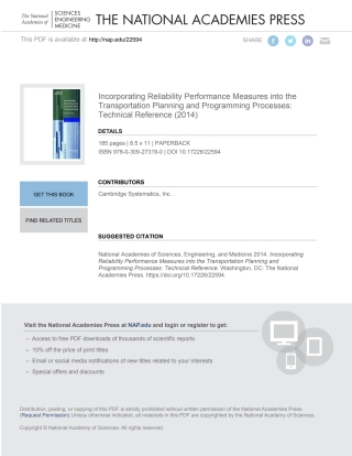Imagen de portada: Incorporating Reliability Performance Measures into the Transportation Planning and Programming Processes: Technical Reference 9780309273190