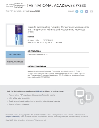 Imagen de portada: Guide to Incorporating Reliability Performance Measures into the Transportation Planning and Programming Processes 9780309273183