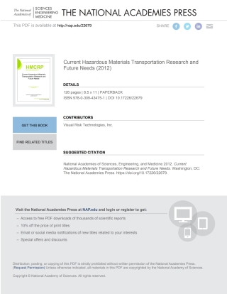 Cover image: Current Hazardous Materials Transportation Research and Future Needs 9780309434751