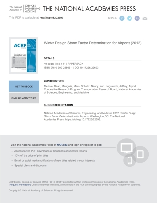 Cover image: Winter Design Storm Factor Determination for Airports 9780309258661