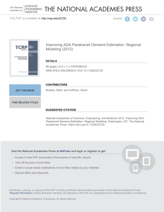 Imagen de portada: Improving ADA Paratransit Demand Estimation: Regional Modeling 9780309258388
