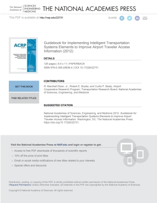 Cover image: Guidebook for Implementing Intelligent Transportation Systems Elements to Improve Airport Traveler Access Information 9780309258364