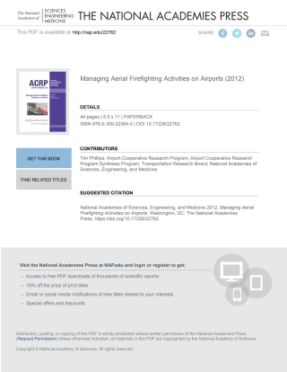 Cover image: Managing Aerial Firefighting Activities on Airports 9780309223645