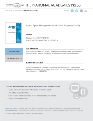 Cover image: Airport Apron Management and Control Programs 9780309214049