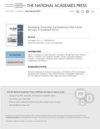 Cover image: Developing, Enhancing, and Sustaining Tribal Transit Services: A Guidebook 9780309258173