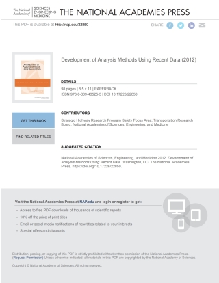Imagen de portada: Development of Analysis Methods Using Recent Data 9780309435253