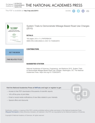表紙画像: System Trials to Demonstrate Mileage-Based Road Use Charges 9780309430234