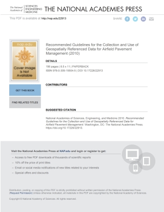 Imagen de portada: Recommended Guidelines for the Collection and Use of Geospatially Referenced Data for Airfield Pavement Management 9780309155045