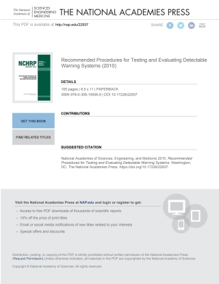 Cover image: Recommended Procedures for Testing and Evaluating Detectable Warning Systems 9780309155069
