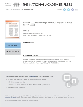 Cover image: National Cooperative Freight Research Program: A Status Report 9780309435543