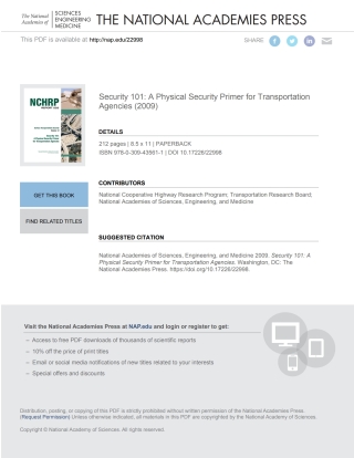 Cover image: Security 101: A Physical Security Primer for Transportation Agencies 9780309435611
