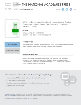 Cover image: A Plan for Developing High-Speed, Nondestructive Testing Procedures for Both Design Evaluation and Construction Inspection 9780309429788