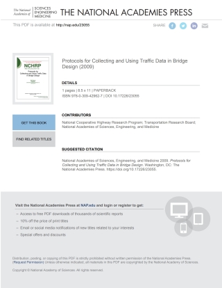 Imagen de portada: Protocols for Collecting and Using Traffic Data in Bridge Design 9780309429627