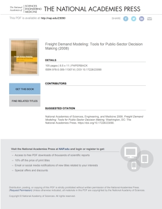 Omslagafbeelding: Freight Demand Modeling: Tools for Public-Sector Decision Making 9780309113076