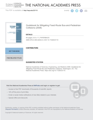 Imagen de portada: Guidebook for Mitigating Fixed-Route Bus-and-Pedestrian Collisions 9780309420440