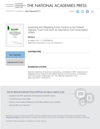Imagen de portada: Assessing and Mitigating Future Impacts to the Federal Highway Trust Fund Such as Alternative Fuel Consumption 9780309436120