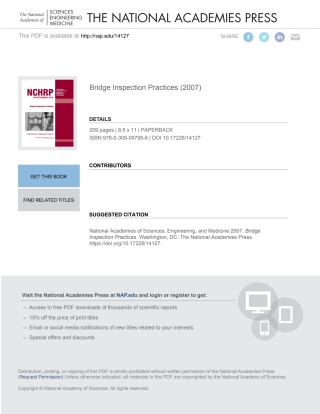 Cover image: Bridge Inspection Practices 9780309097956