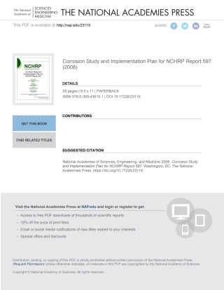 Cover image: Corrosion Study and Implementation Plan for NCHRP Report 597 9780309436151