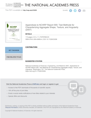 Imagen de portada: Appendixes to NCHRP Report 555: Test Methods for Characterizing Aggregate Shape, Texture, and Angularity 9780309436564