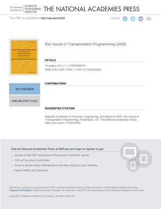 Titelbild: Key Issues in Transportation Programming 9780309113441