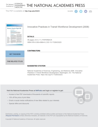 Imagen de portada: Innovative Practices in Transit Workforce Development 9780309436649