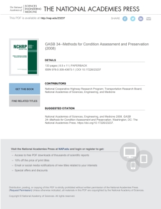 Cover image: GASB 34--Methods for Condition Assessment and Preservation 9780309436731