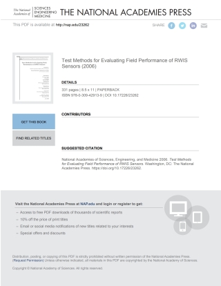 Cover image: Test Methods for Evaluating Field Performance of RWIS Sensors 9780309429139