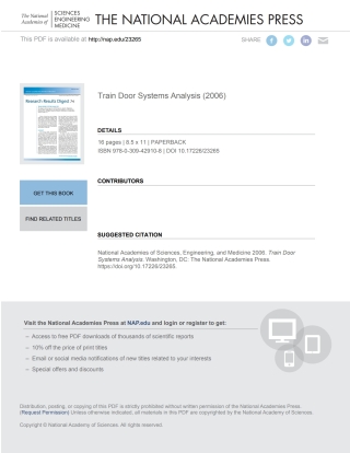 Imagen de portada: Train Door Systems Analysis 9780309429108