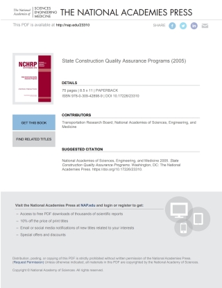 Imagen de portada: State Construction Quality Assurance Programs 9780309428989