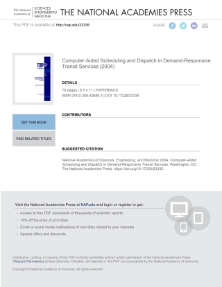 Cover image: Computer-Aided Scheduling and Dispatch in Demand-Responsive Transit Services 9780309426893