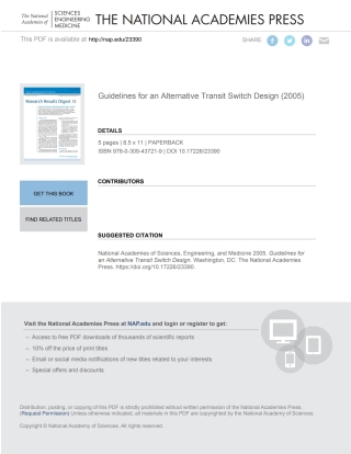 Imagen de portada: Guidelines for an Alternative Transit Switch Design 9780309437219