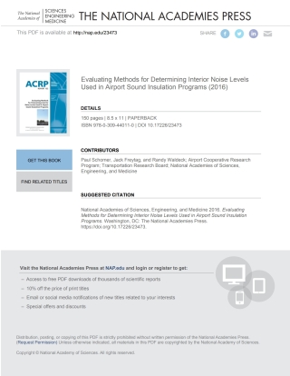 Cover image: Evaluating Methods for Determining Interior Noise Levels Used in Airport Sound Insulation Programs 9780309440110