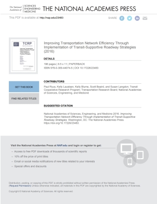 Imagen de portada: Improving Transportation Network Efficiency Through Implementation of Transit-Supportive Roadway Strategies 9780309440745
