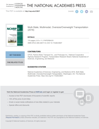 Cover image: Multi-State, Multimodal, Oversize/Overweight Transportation 9780309448178