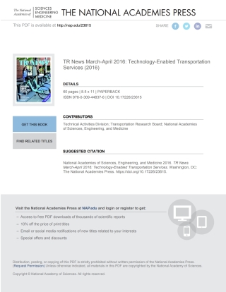 表紙画像: TR News March–April 2016: Technology-Enabled Transportation Services 9780309448376