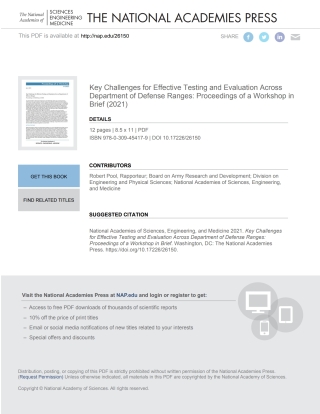表紙画像: Key Challenges for Effective Testing and Evaluation Across Department of Defense Ranges 9780309454179