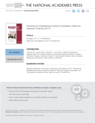 Cover image: Practices for Establishing Contract Completion Dates for Highway Projects 9780309389846