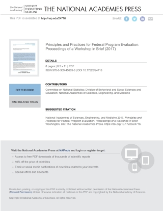 Cover image: Principles and Practices for Federal Program Evaluation 9780309456838