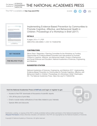 Imagen de portada: Implementing Evidence-Based Prevention by Communities to Promote Cognitive, Affective, and Behavioral Health in Children 9780309458931