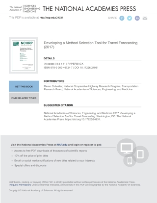 表紙画像: Developing a Method Selection Tool for Travel Forecasting 9780309467247