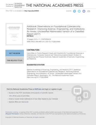 Imagen de portada: Additional Observations on Foundational Cybersecurity Research 9780309468138