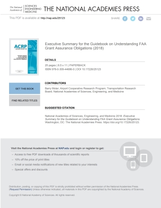 Cover image: Executive Summary for the Guidebook on Understanding FAA Grant Assurance Obligations 9780309446860