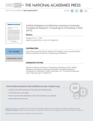 Imagen de portada: Artificial Intelligence and Machine Learning to Accelerate Translational Research 9780309479745