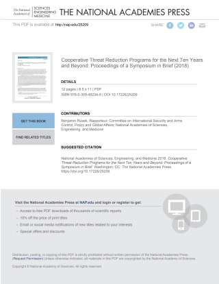 Titelbild: Cooperative Threat Reduction Programs for the Next Ten Years and Beyond 9780309482349