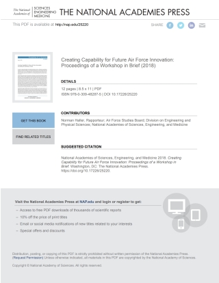 表紙画像: Creating Capability for Future Air Force Innovation 9780309482875